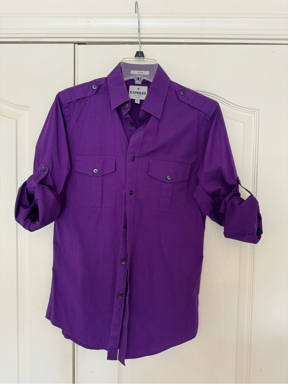 Express Men’s Purple Roll-Tab Button-Down Shirt